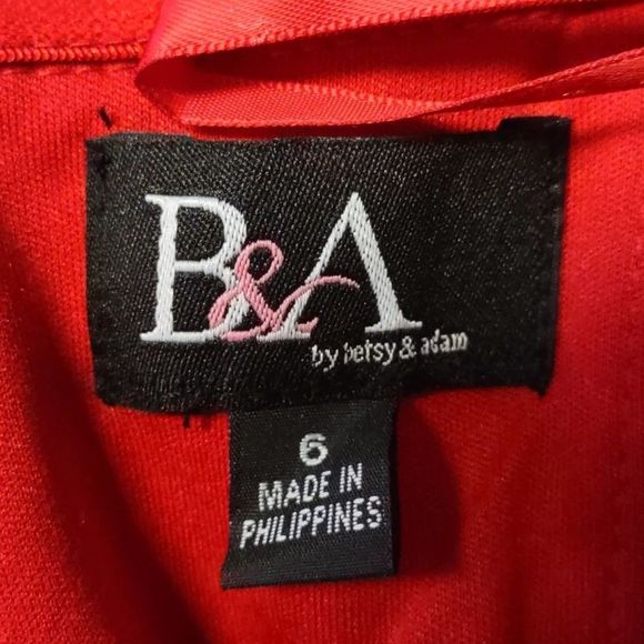 Betsy & Adam Ruched Off the Shoulder Gown Dress Red Size 6 - Picture 8 of 12